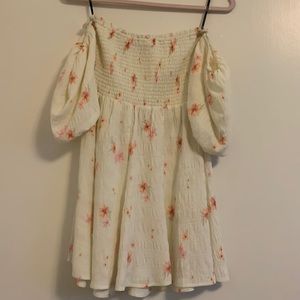 off the shoulder floral mini dress